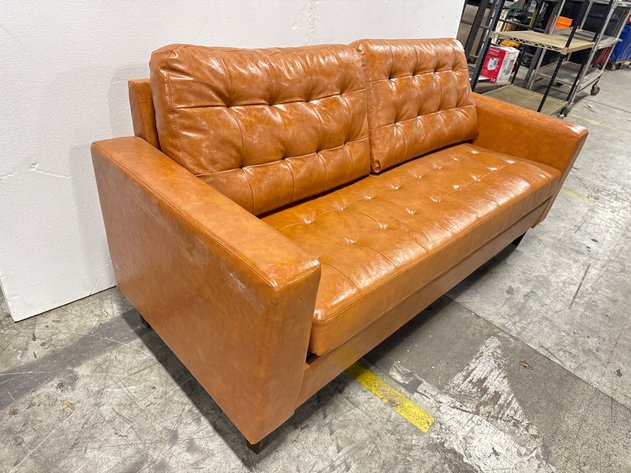 Image for Cognac Brown Tufted Track Arm Sofa
