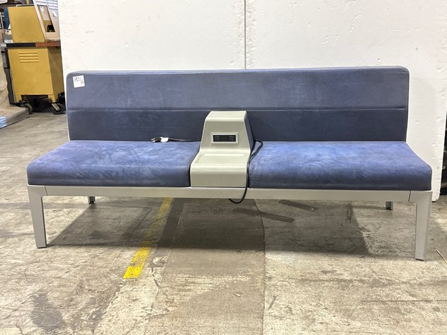 Image for Blue Upholstered Commercial Bench with Center Power Console