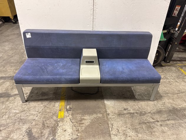 Image for Blue Upholstered Commercial Bench with Center Power Console
