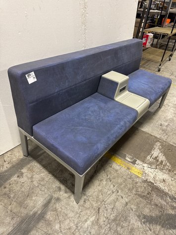 Image for Blue Upholstered Commercial Bench with Center Power Console