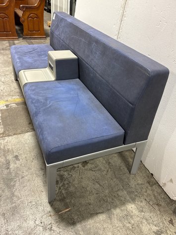 Image for Blue Upholstered Commercial Bench with Center Power Console