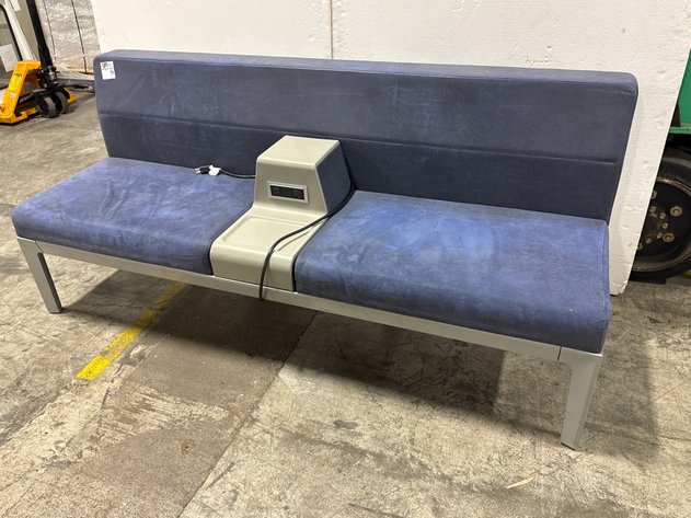 Image for Blue Commercial Waiting Lounge Bench with Center Power Console