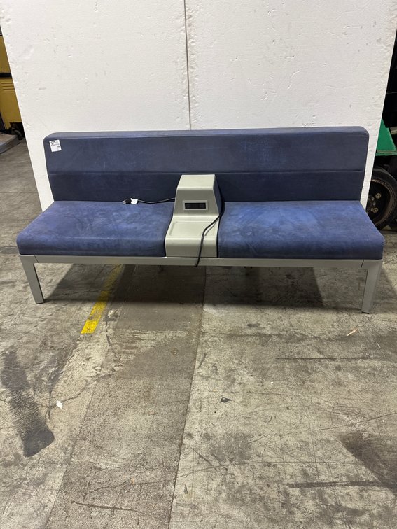 Blue Commercial Waiting Lounge Bench with Center Power Console