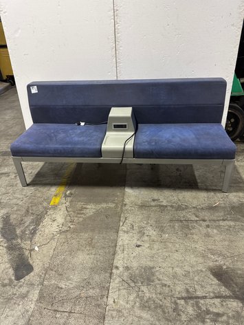 Image for Blue Commercial Waiting Lounge Bench with Center Power Console