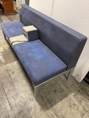 Image for Blue Commercial Waiting Lounge Bench with Center Power Console