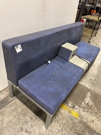 Image for Blue Commercial Waiting Lounge Bench with Center Power Console