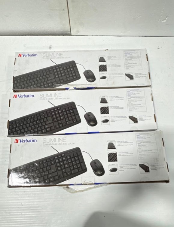 (3) Verbatim Slimline Wired USB Keyboard and Mouse Combo Sets