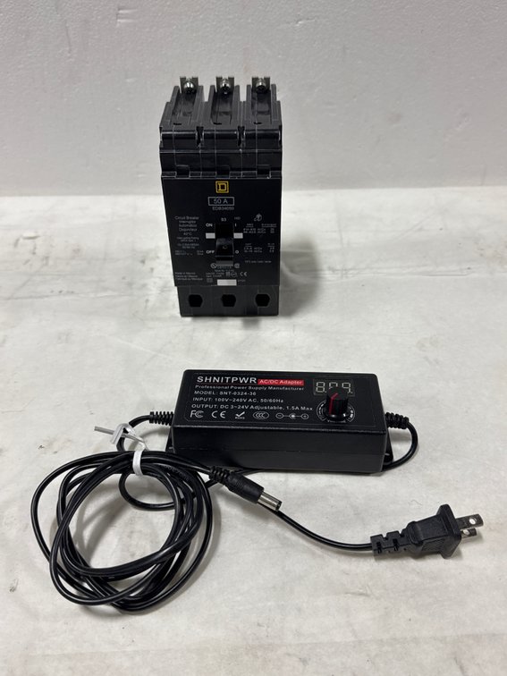 EDB34050 50A 3-Pole Circuit Breaker & SNT-0324-36 Adjustable AC/DC Adapter