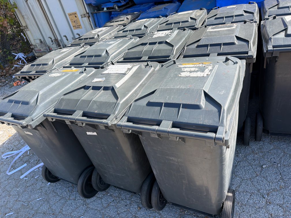 Grey Wheeled Plastic Utility Trash Carts with Hinged Lids