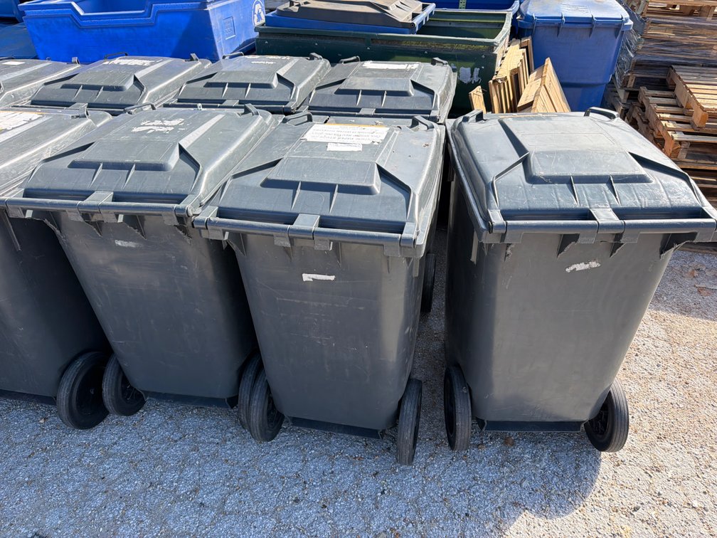 Gray Molded Plastic Wheeled Roll-Out Waste Containers