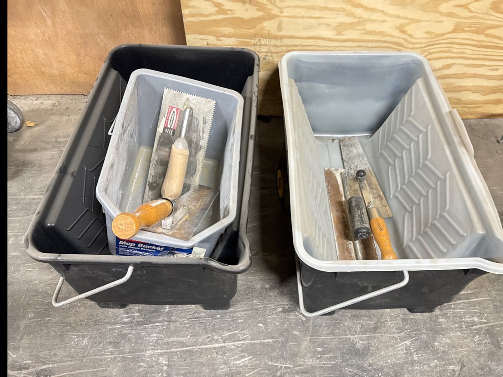 Paint Roller Buckets, Tray Liners, Trowels, and Hand Tools