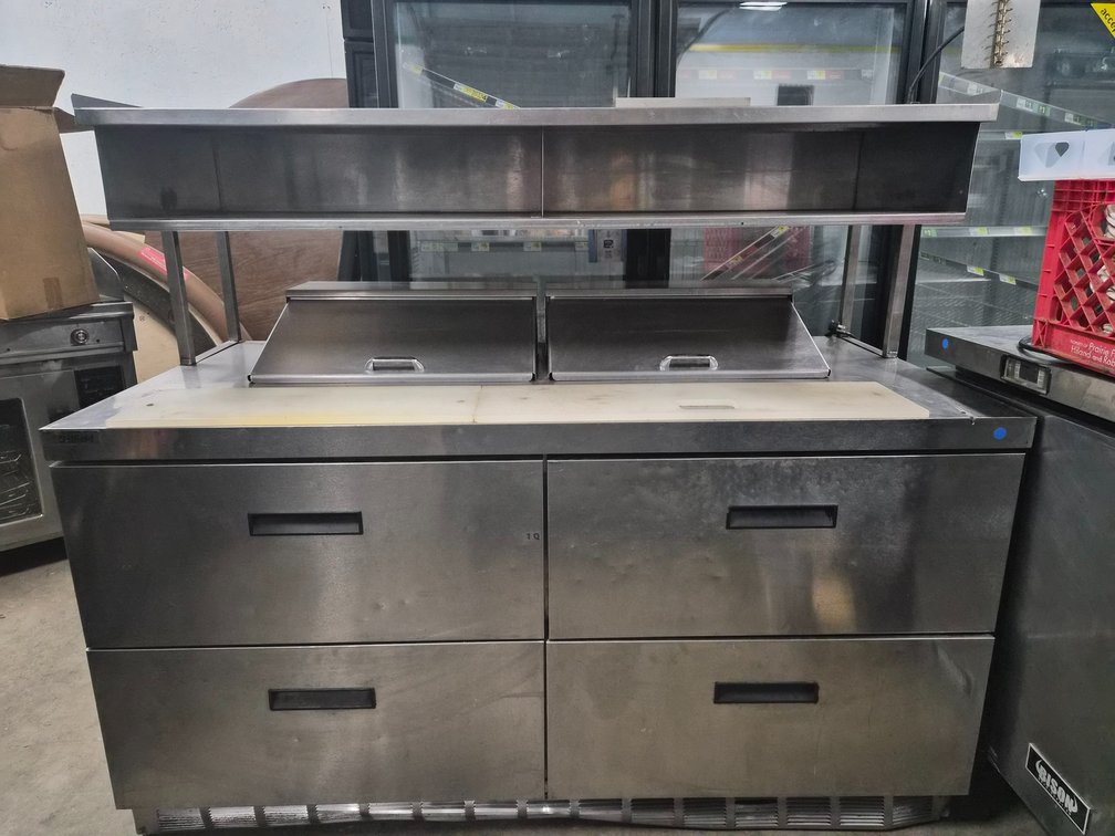 60" Delfield Refrigerated Prep Table with Drawers Overhead Shelf