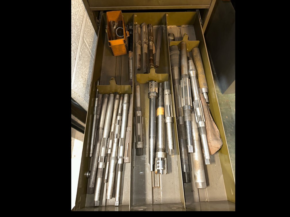 Adjustable Reamers, Hole Saws, and Machinist Tooling in Metal Drawers