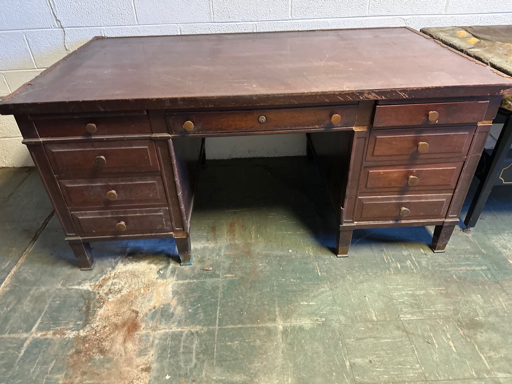 Wood Double Pedestal Executive Desk with 9 Drawers