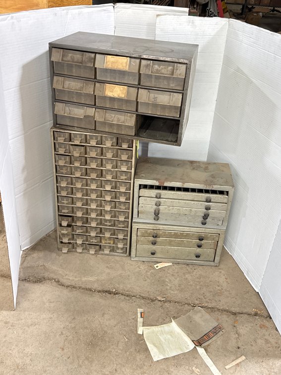 Metal Small Parts Organizers and Drill Bit Dispenser Cabinets
