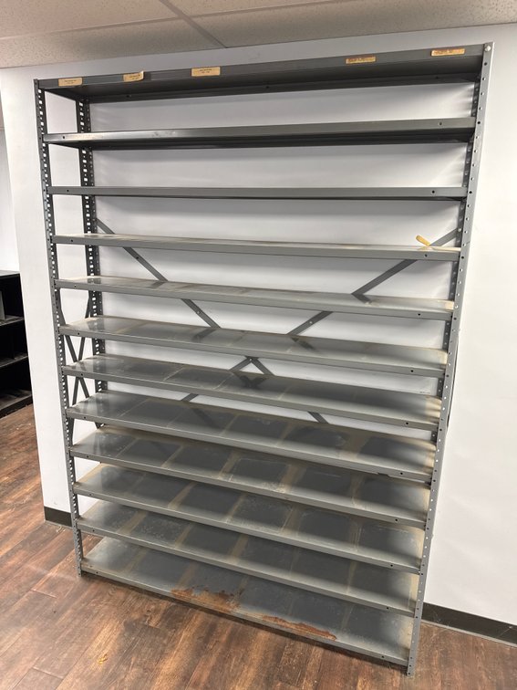 Gray Metal Industrial Open Shelving Unit, 63"x12"x86"