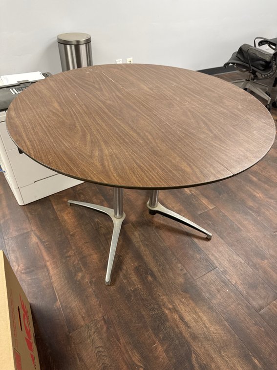 42" Round Woodgrain Laminate Table with Column Metal Base
