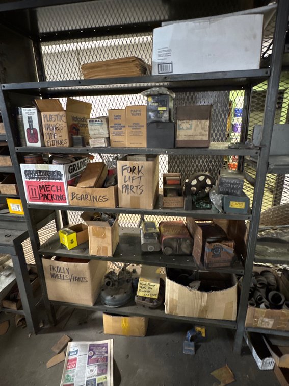 Contents of Shelf with Beam Trolley, Bearings, Hardware & Parts
