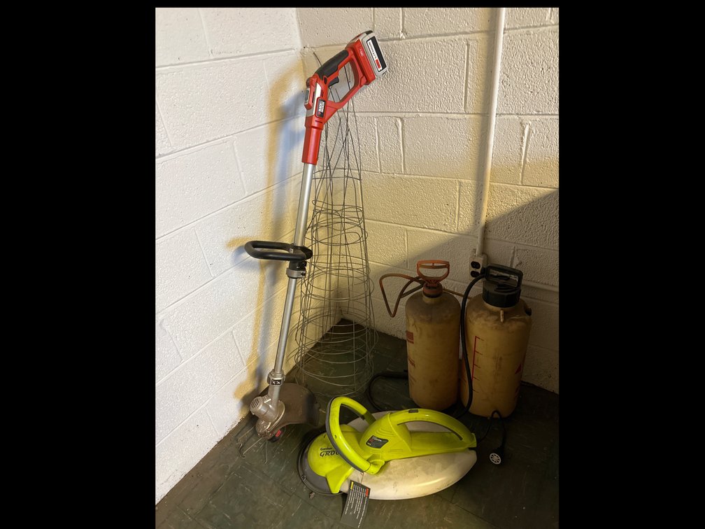 String Trimmer, Electric Trimmer, Pump Sprayers, and Wire Plant Cages