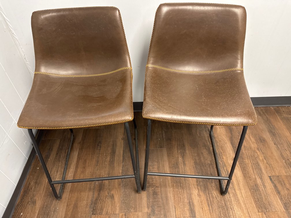 (2) Faux Leather Counter Stools with Black Sled Bases