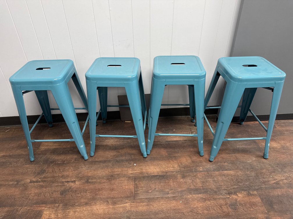(4) Teal Metal Backless Stools