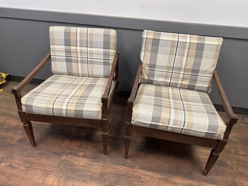(2)  Armchairs with Plaid Upholstered Cushions