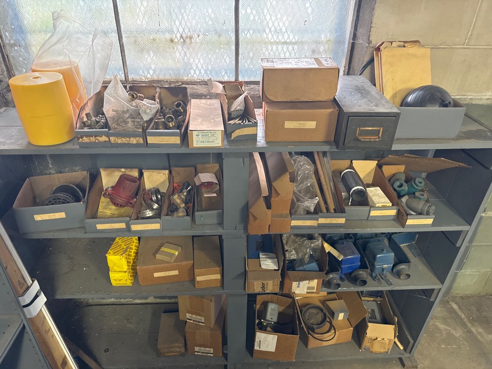 Industrial Shelving Unit with Plumbing, Electrical and Mechanical Parts