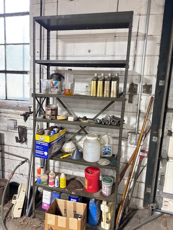 7-Tier Metal Shelving Unit with Automotive Fluids and Shop Supplies