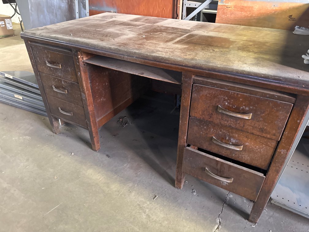 Vintage WoodDouble-Pedestal Desk with Six Drawers