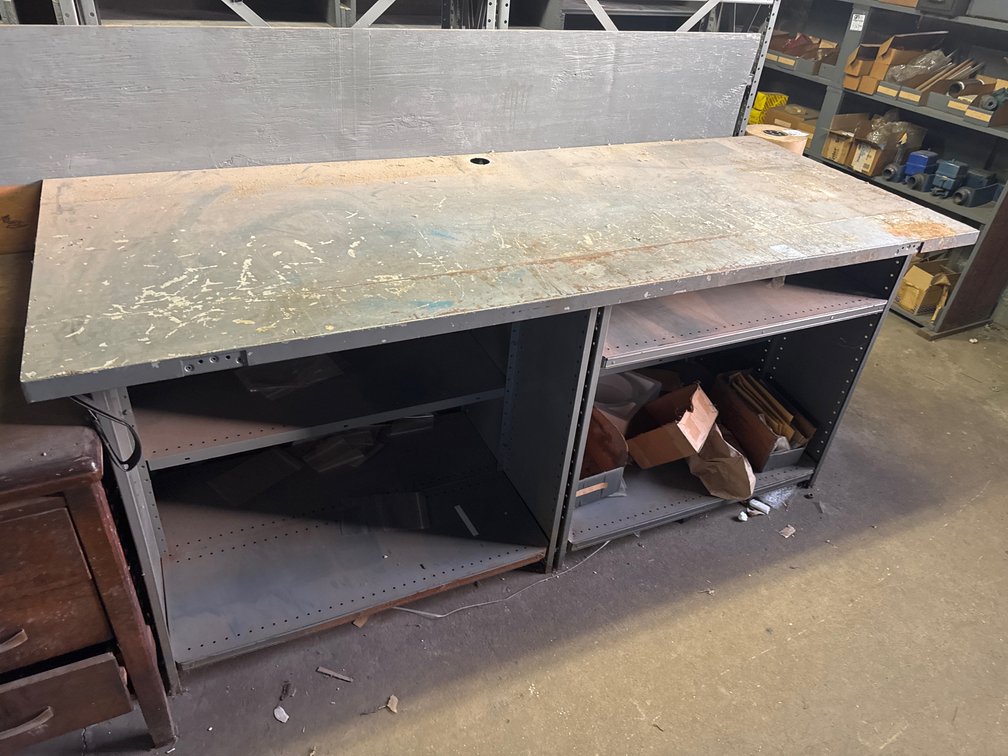 Industrial Steel Workbench with Shelving Base and Backboard