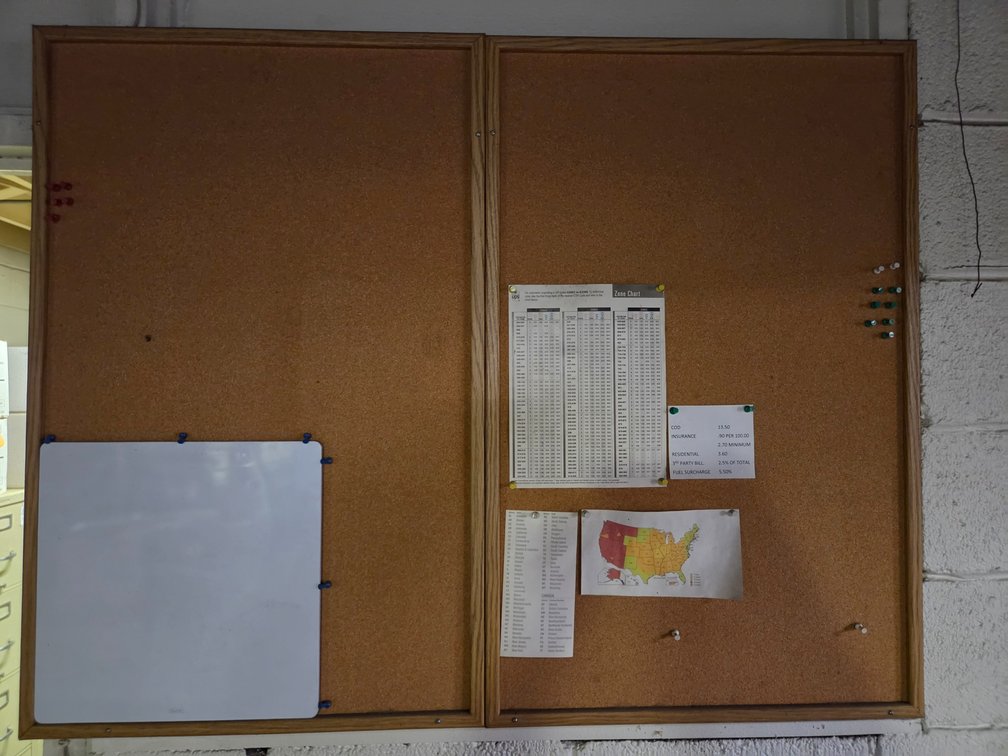 Pair of Wood-Framed Cork Bulletin Boards with Quartet Whiteboard