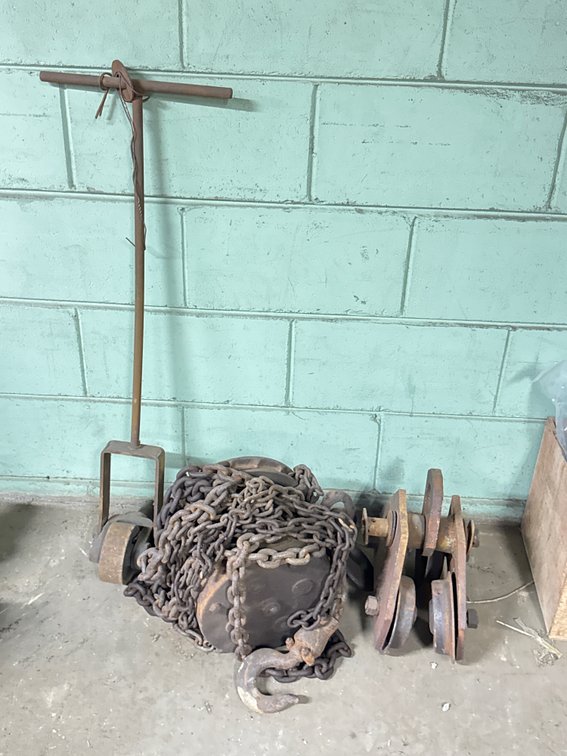 Manual Chain Hoist, I-Beam Trolley, and Wheeled T-Handle Tool