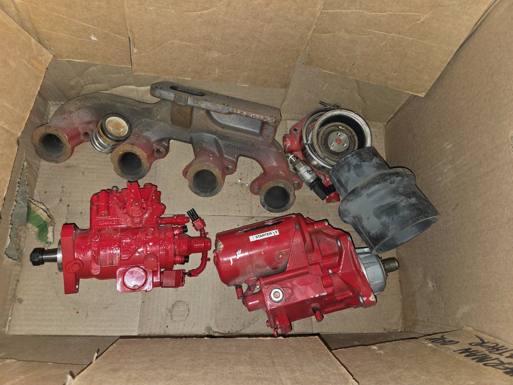 Engine Components: Starter Motor, Fuel Injection Pump, Exhaust Manifold