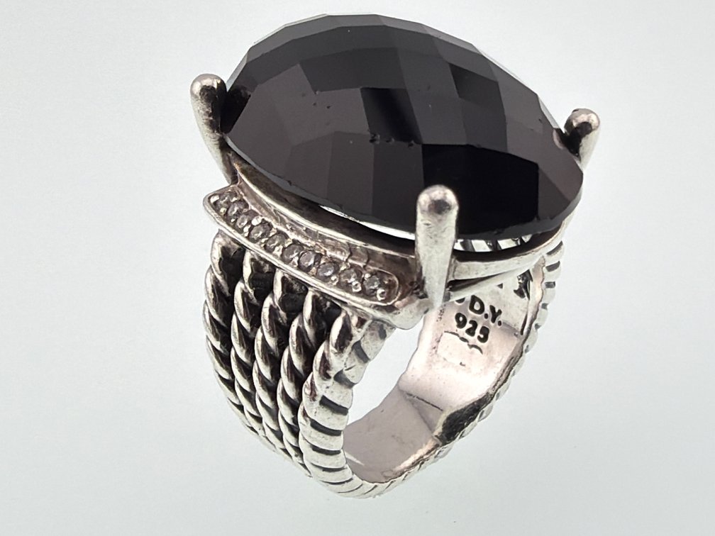 David Yurman sterling onyx and diamond ring