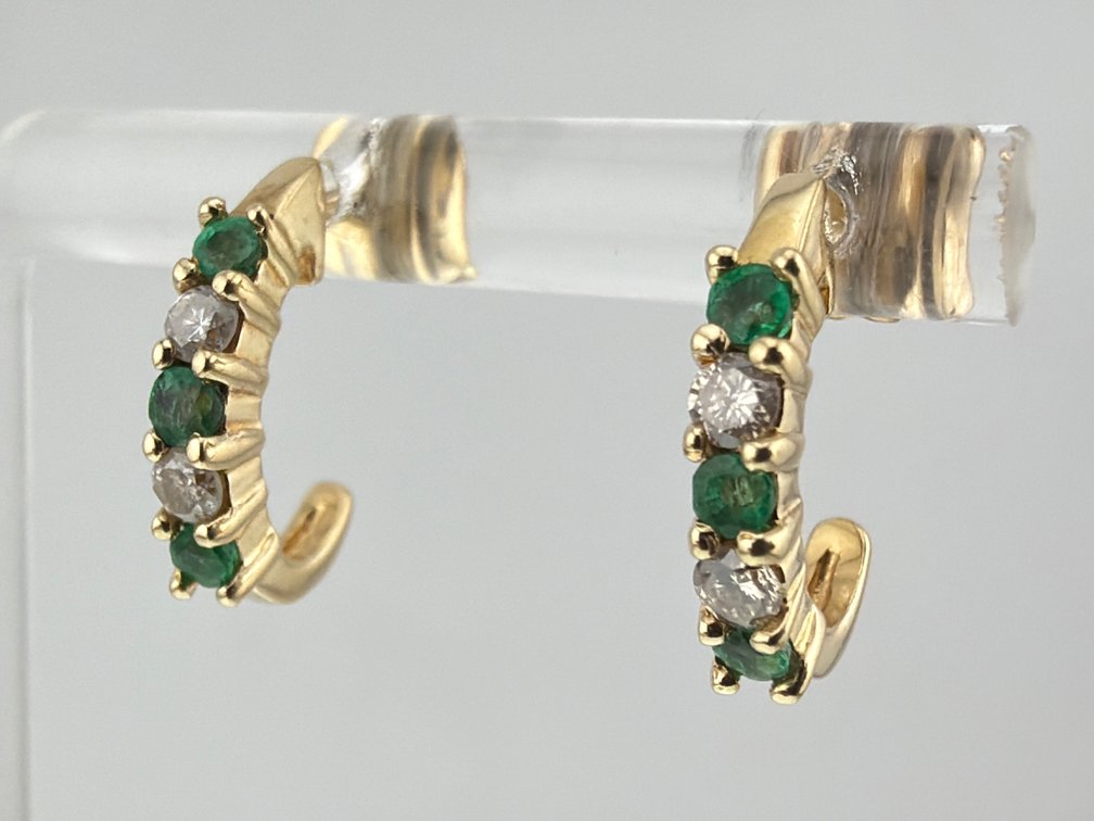 14kt natural emerald and diamond earrings