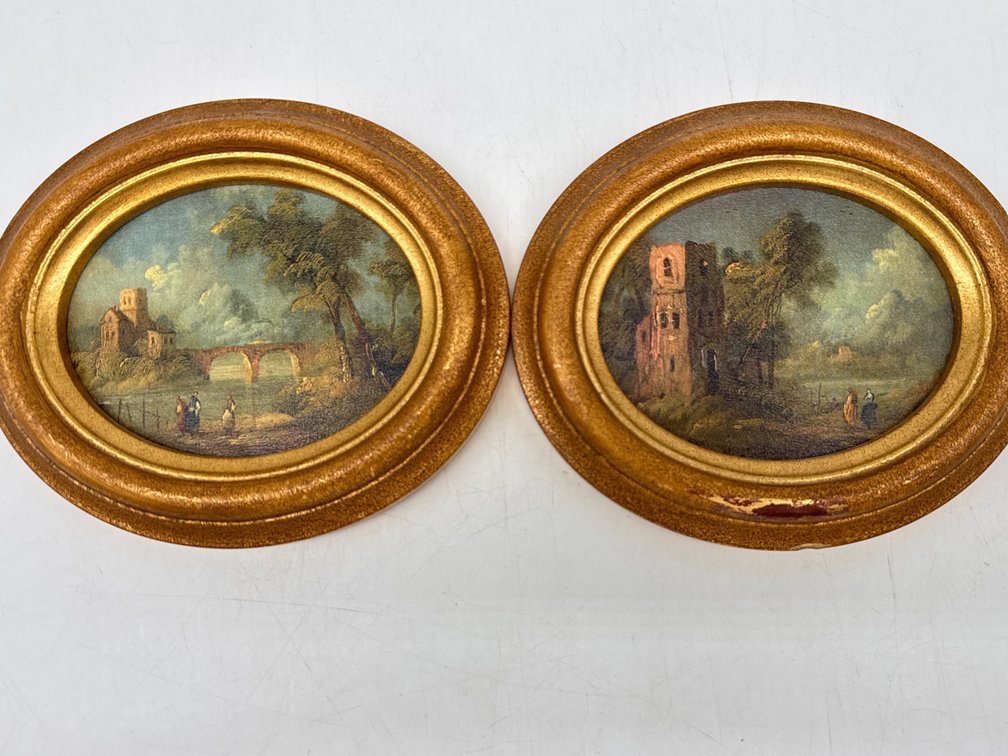 Pair of H. Hal Kramer Chicago framed miniature scenic works