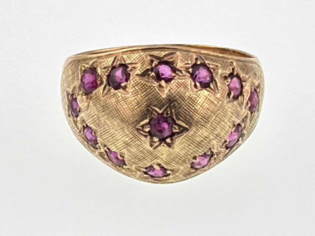 14kt bombe dome ring with ruby star setting