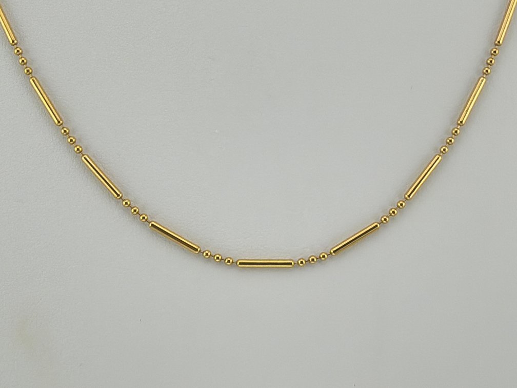 18kt yellow gold bar and bead station necklace