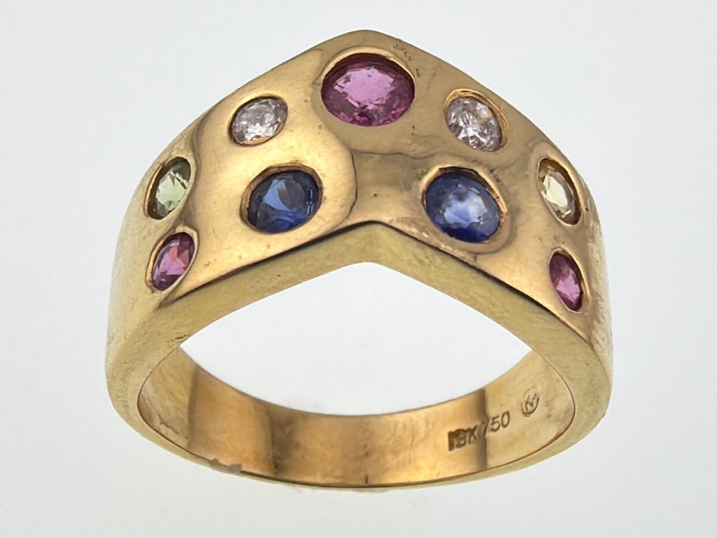18kt multi gemstone Harlequin ring