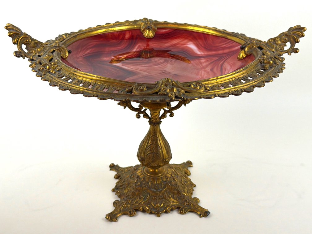 Gilt bronze marbled glass tazza; GR