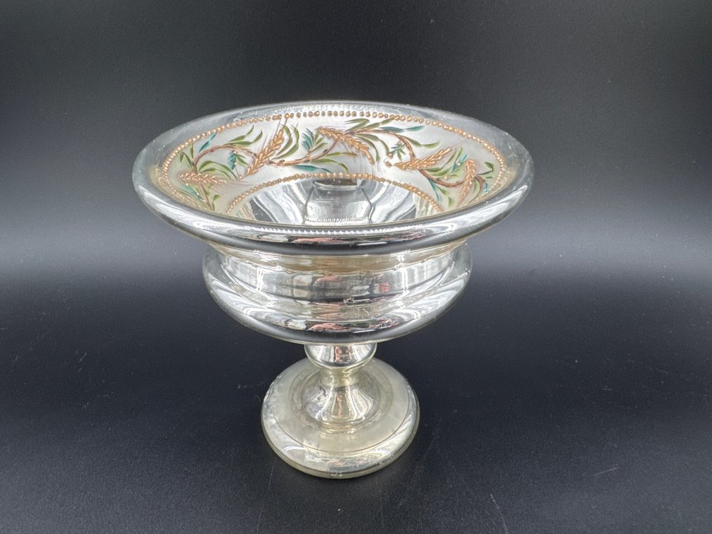 Antique mercury glass compote; GR