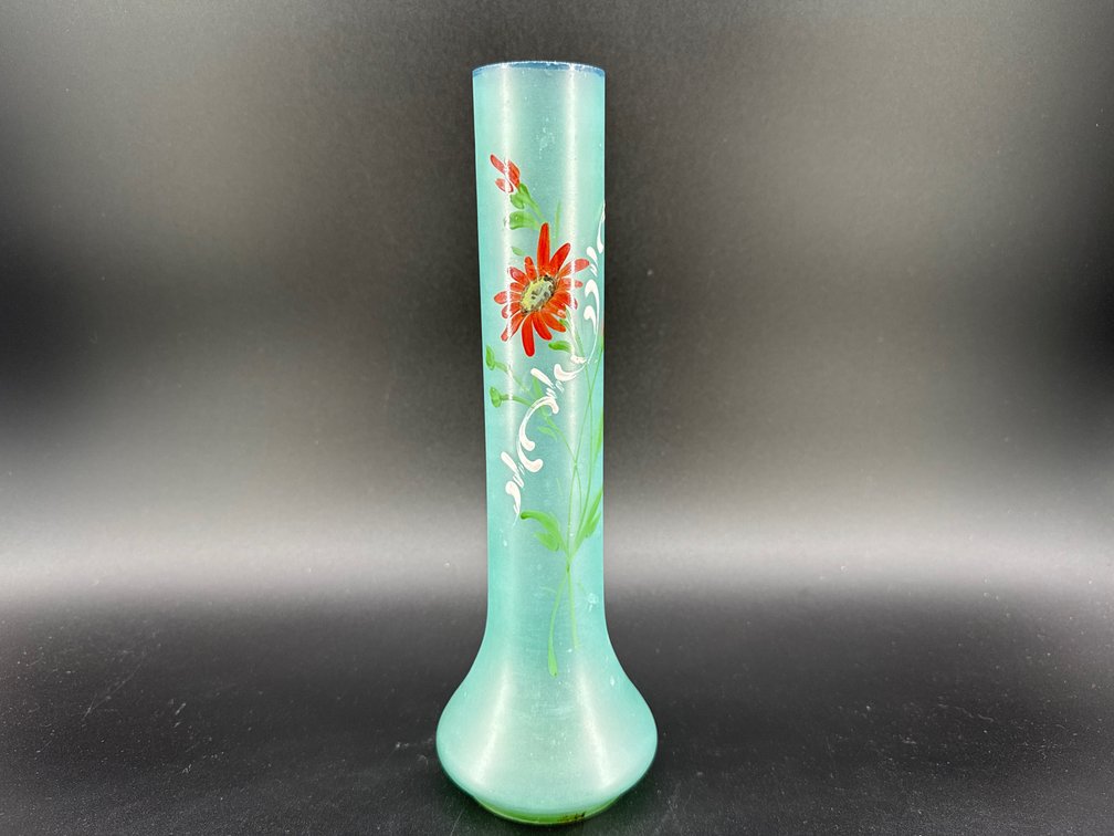 Teal frosted enamel vase; GR