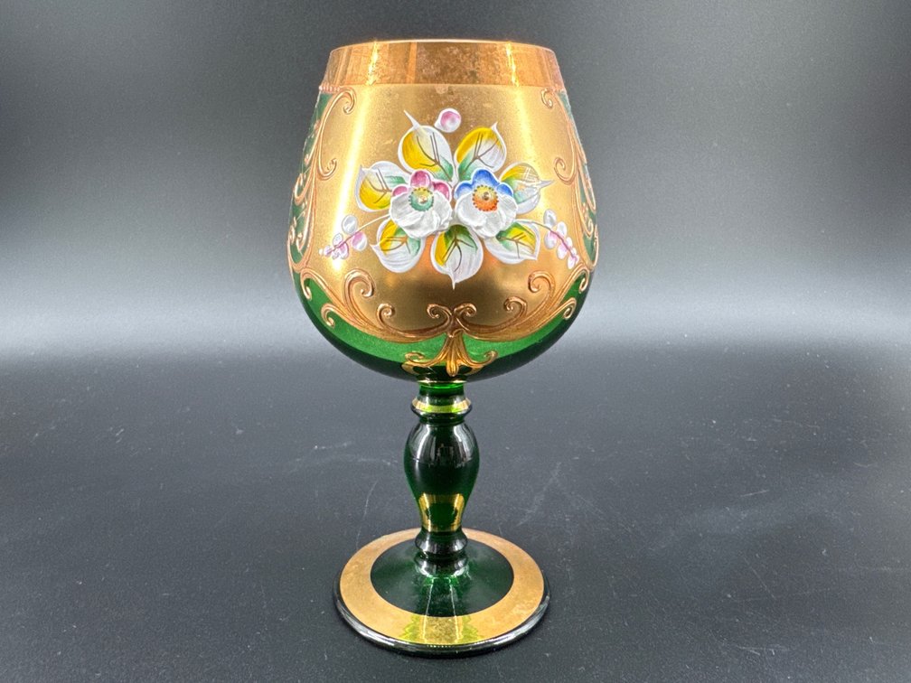 Bohemian green and gilt goblet; GR