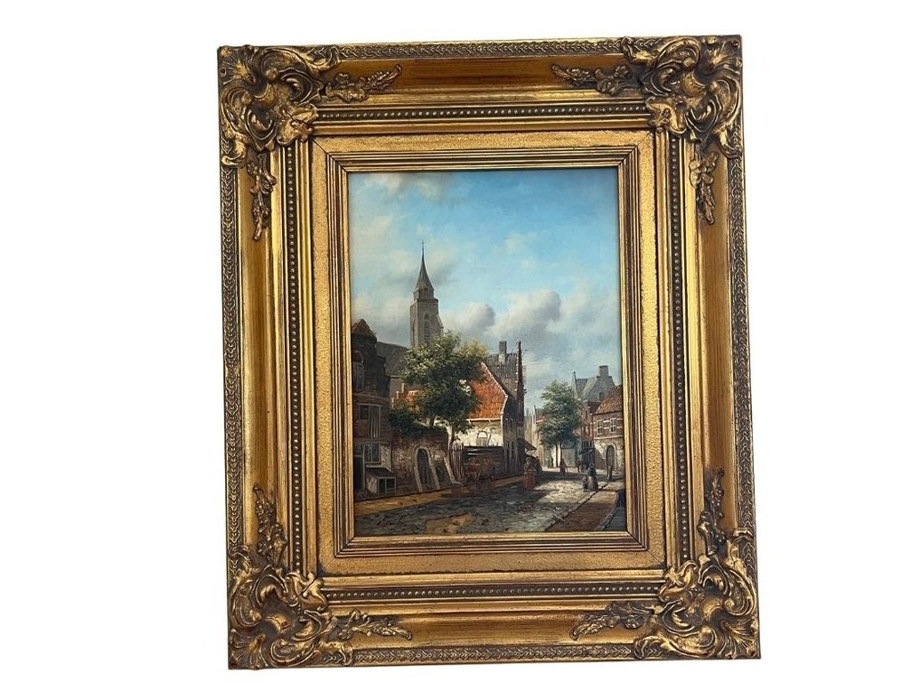 Oil on canvas painting in gilt frame; GR