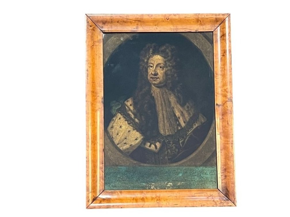 Birds Eye maple frame with John Faber reverse print under glass; GR