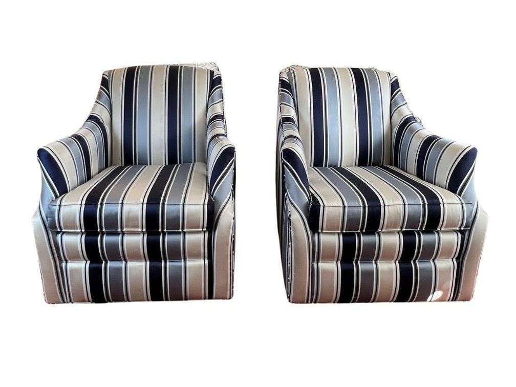 Pair of Sam Moore swivel club chairs, sold 2x the money; GR