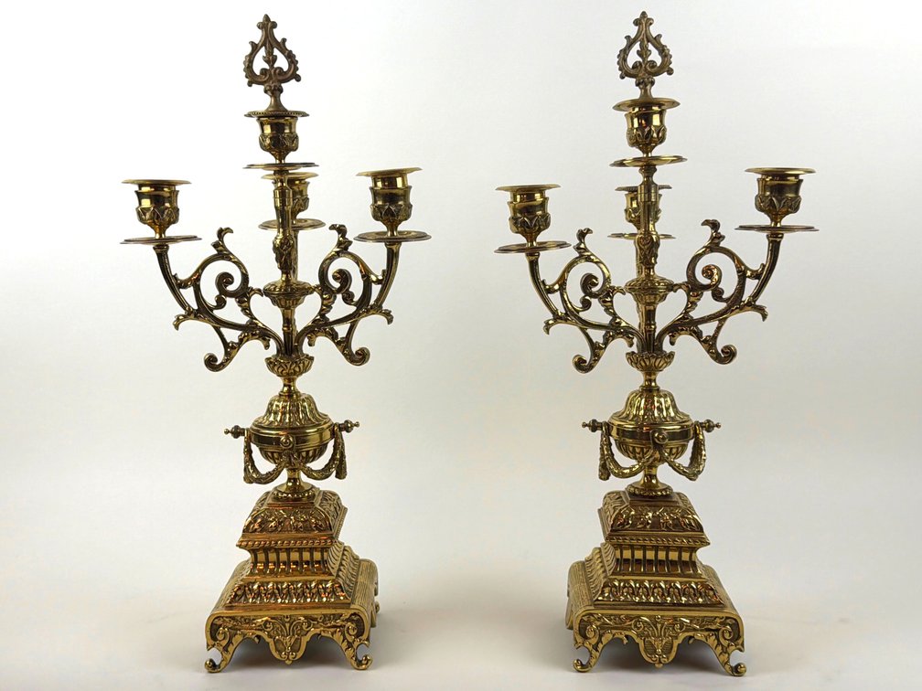 Pair of French brass candelabra; GR