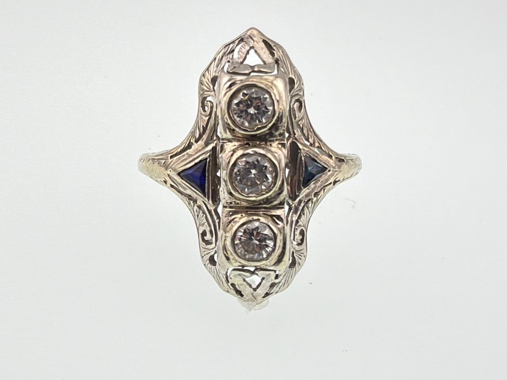 Art Deco diamond and sapphire 14kt white gold and platinum dinner ring (approx. 1/3 ctw.)
