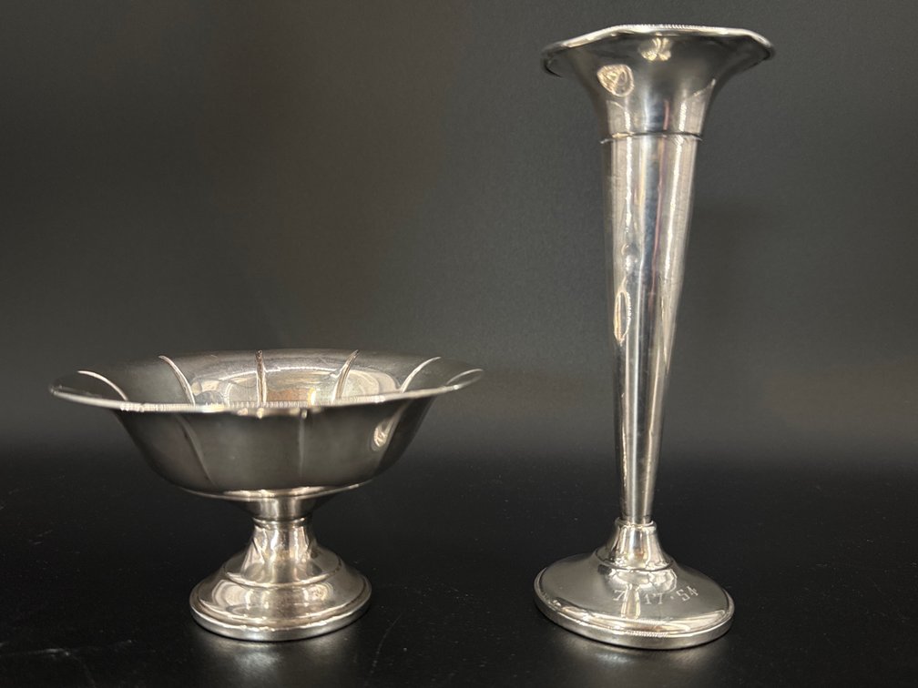 Weighted sterling vase and bowl