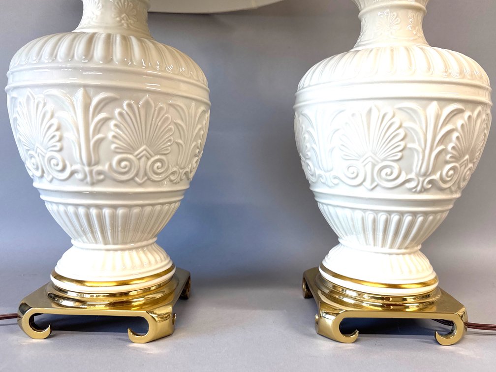 Pair of Lenox Athenian collection ivory porcelain lamps